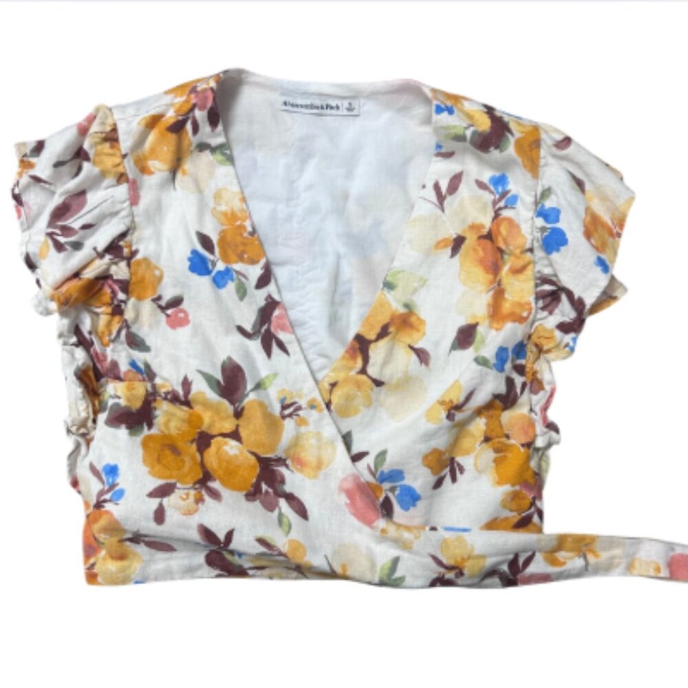 Abercrombie & Fitch Floral Linen Front Tie Top Size S